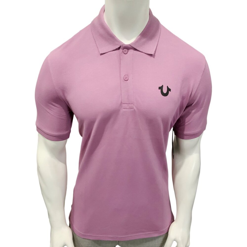 NWT TRUE RELIGION MSRP $69.99 MEN'S MAUVE ORCHID SHORT SLEEVE POLO SHIRT SIZE L - Picture 2 of 5